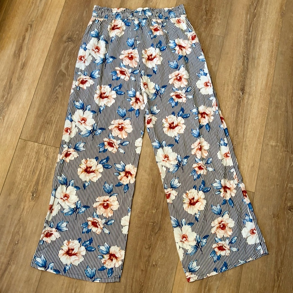 Joe B Women’s Black Stripped Floral Pants SIZE XL Wide‎ Leg - Picture 4 of 8